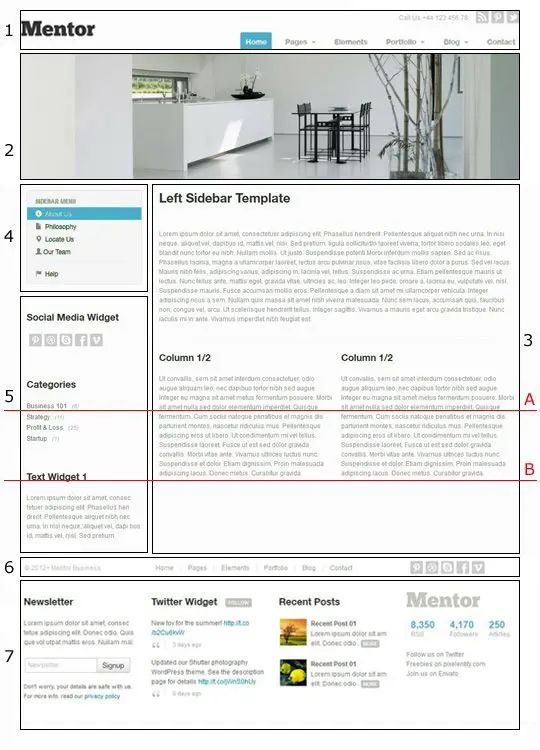 Schema layout pagine interne sito web