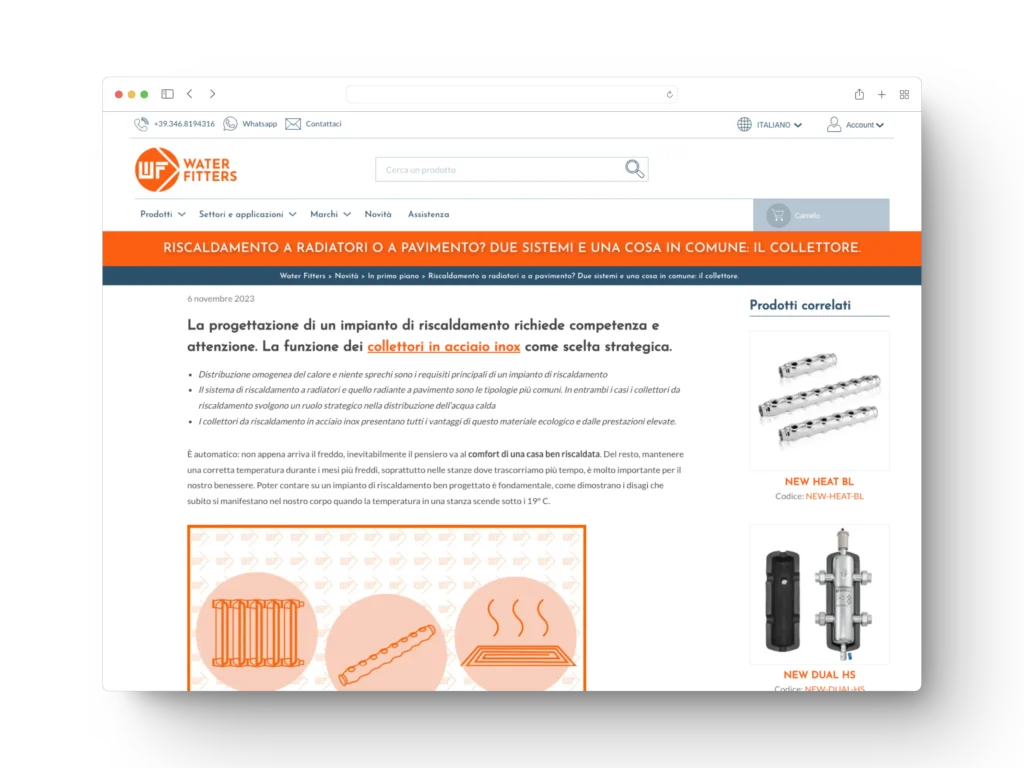 Ecommerce Water Fitters: pagina articolo del blog