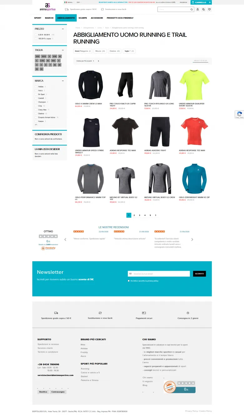 Pagina categoria e-commerce B2C con Magento 2 Anima sportiva