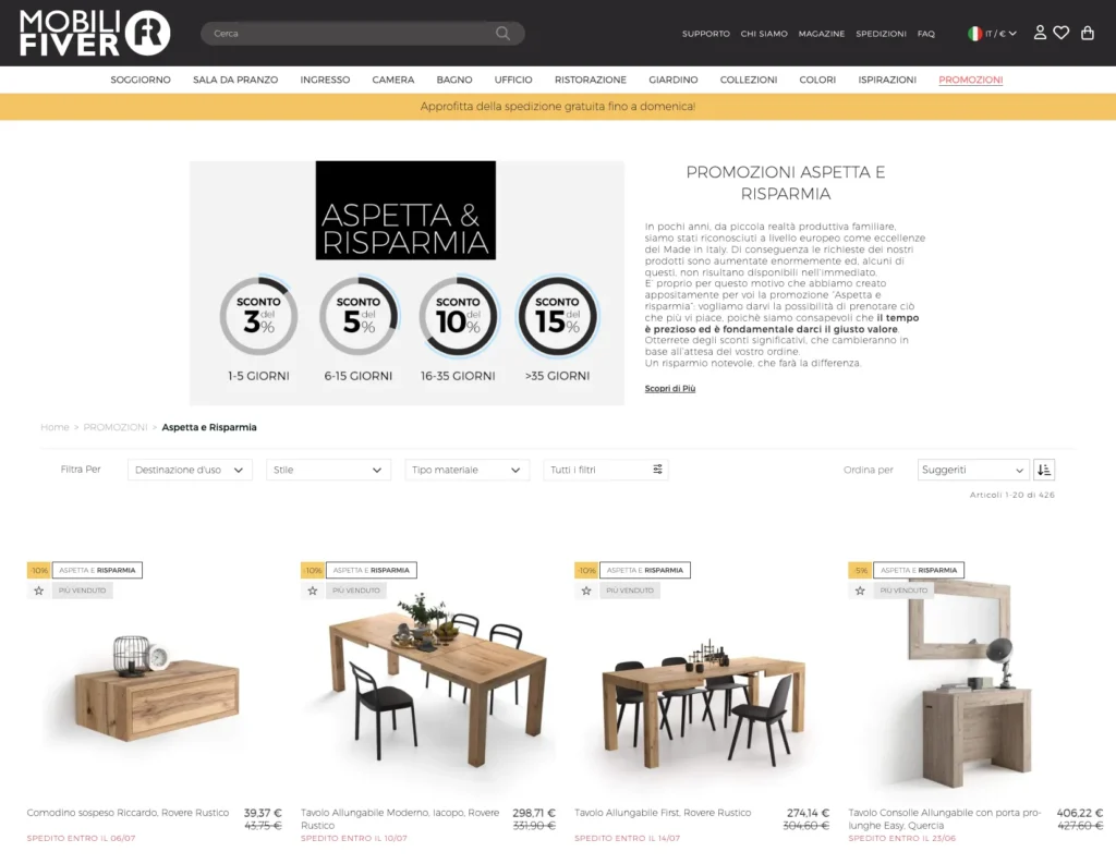 Sviluppo E-commerce B2C Mobili Fiver: dettaglio pagina offerte