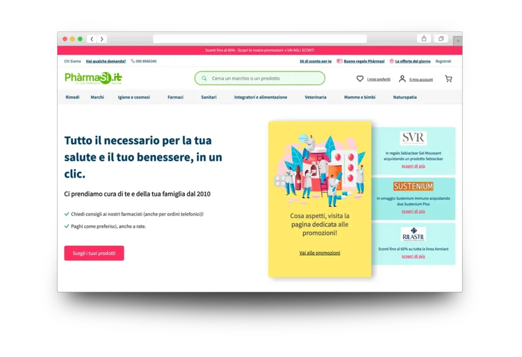 Homepage E-commerce Phàrmasi settore farmaceutico